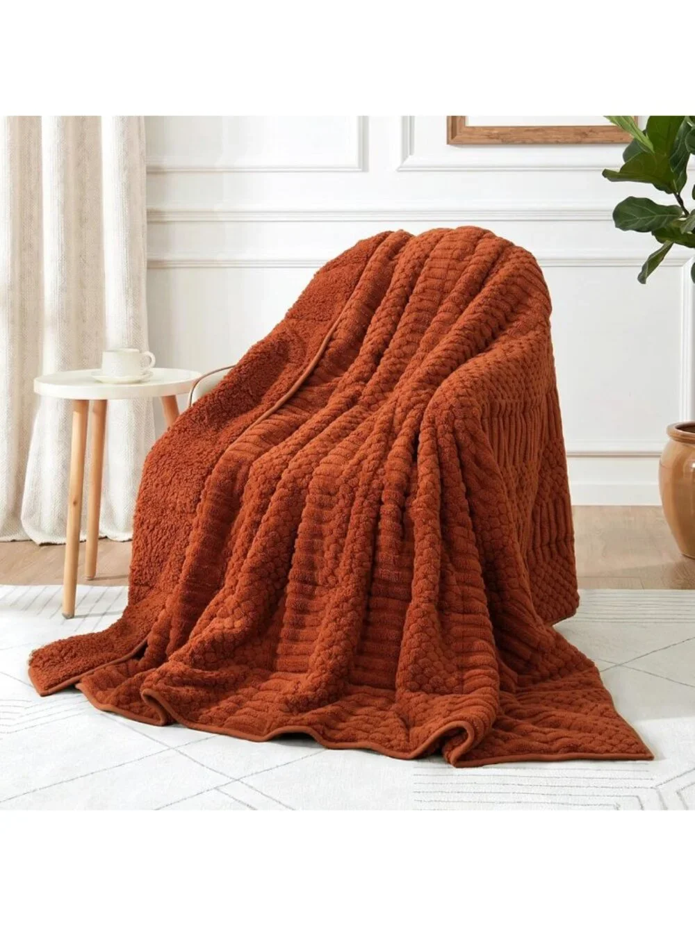 Cozy Orange Sherpa Fleece Weighted Blanket, 60
